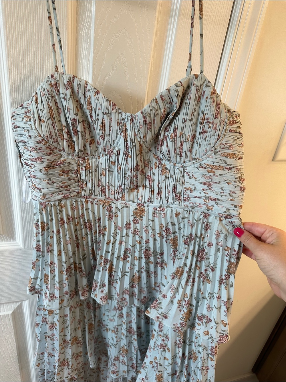 Lulu’s Cascading Crush Pale Blue Floral Print Tiered Bustier Midi Dress XL - Picture 4 of 5